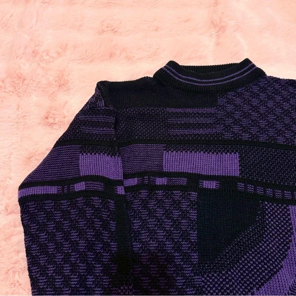Vintage McGregor Purple & Black Mock Turtleneck Sweater - Picture 3 of 4